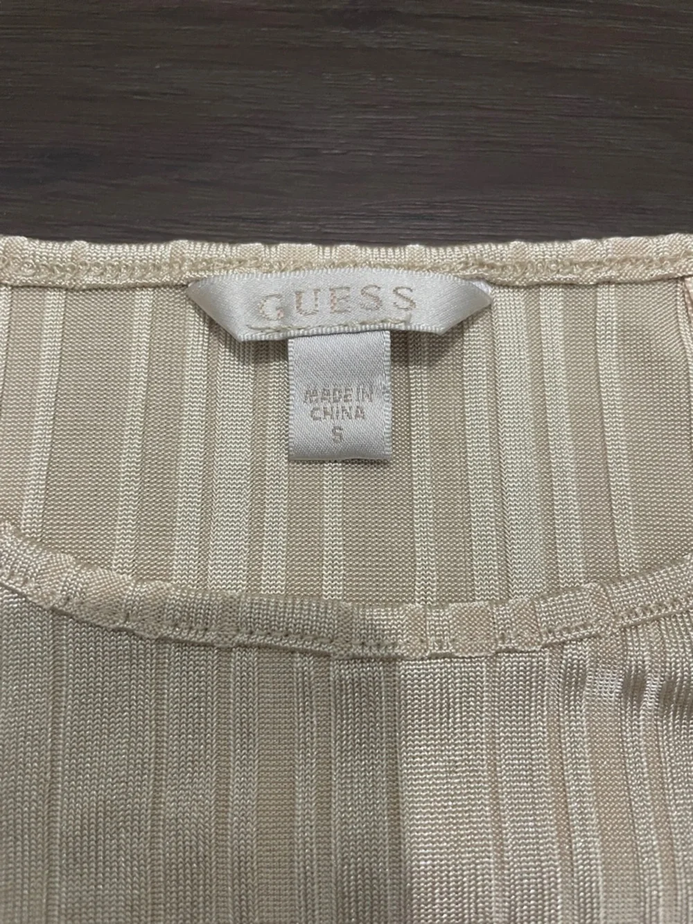 GUESS Cream Ribbed Sleeveless Tank with Rhinestone Logo - Picture 2 of 2